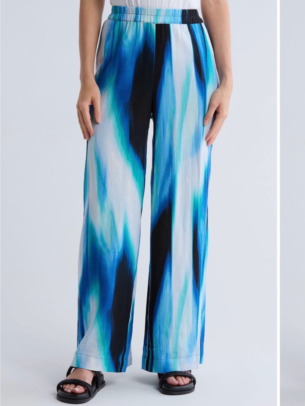 DKNY Women’s Blue Abstract Wide-Leg linen pants
